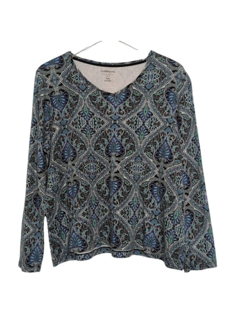 Croft & Barrow Paisley Classic Tee Womens Size XXL Blue Long Sleeve Lightweight